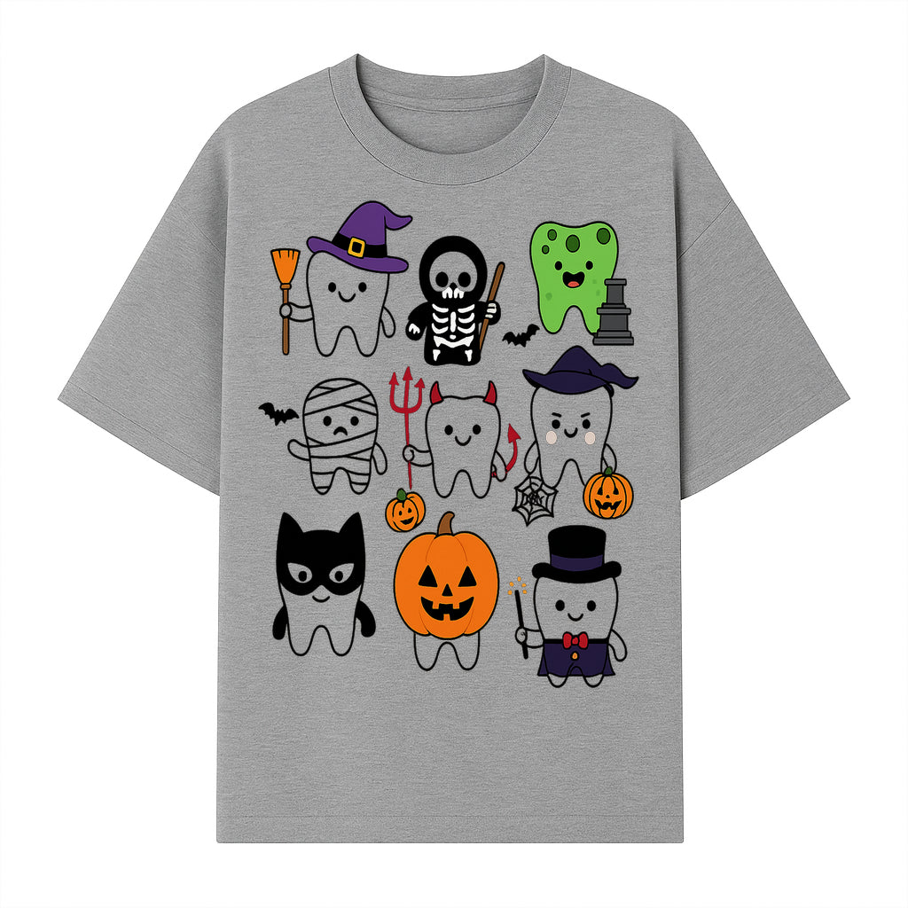 Halloween Tooth Characters Stickers | Cute Spooky Dental Themed Decor | Ghosts, Pumpkins, Skulls, and Mummies Design - T-shirt 1758250141881.jpg