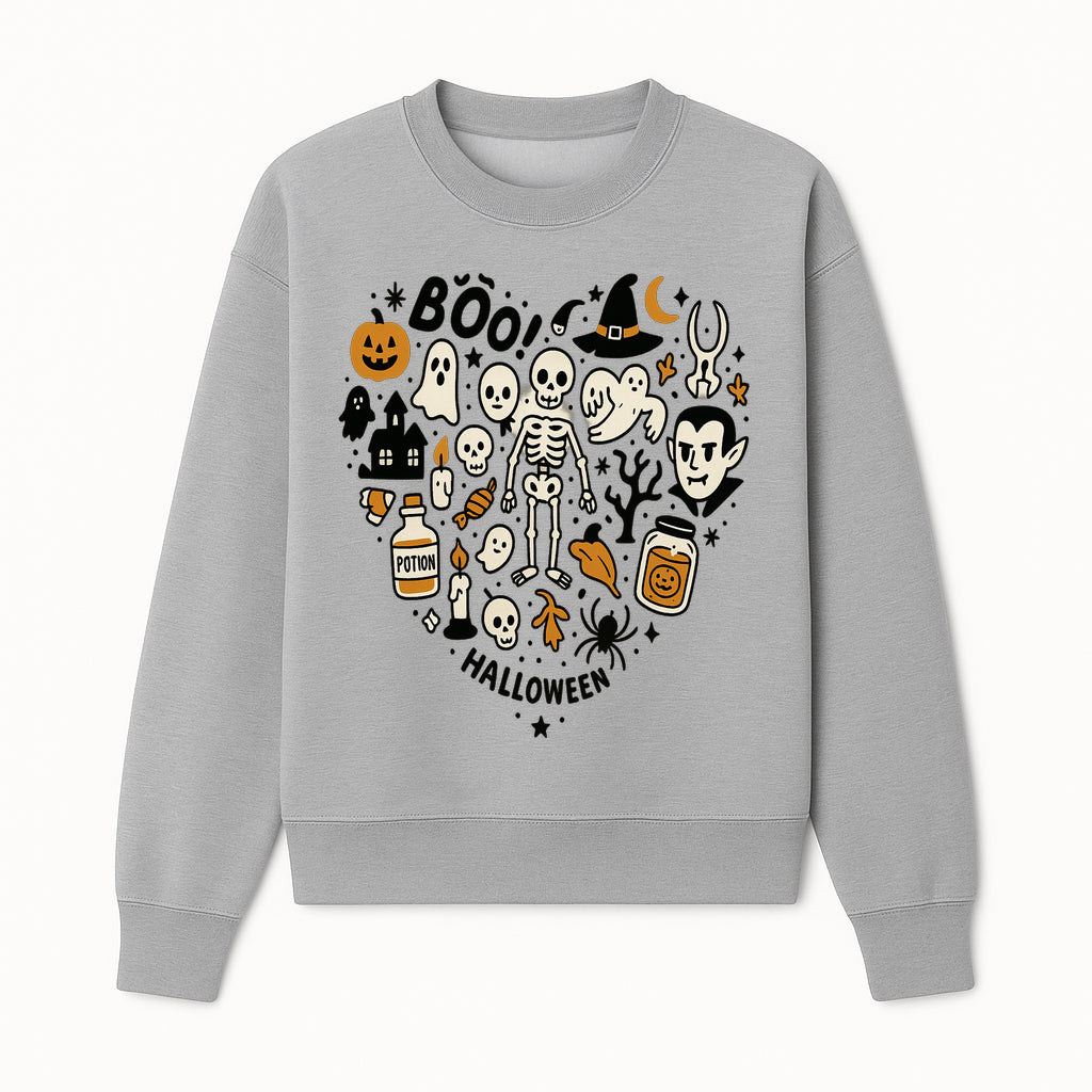 Halloween Skeleton and Ghosts Graphic Print, Spooky Potion Bottle Art, Cute Halloween Decor, Trick or Treat Illustration - Sweatshirt 1758250141915.jpg