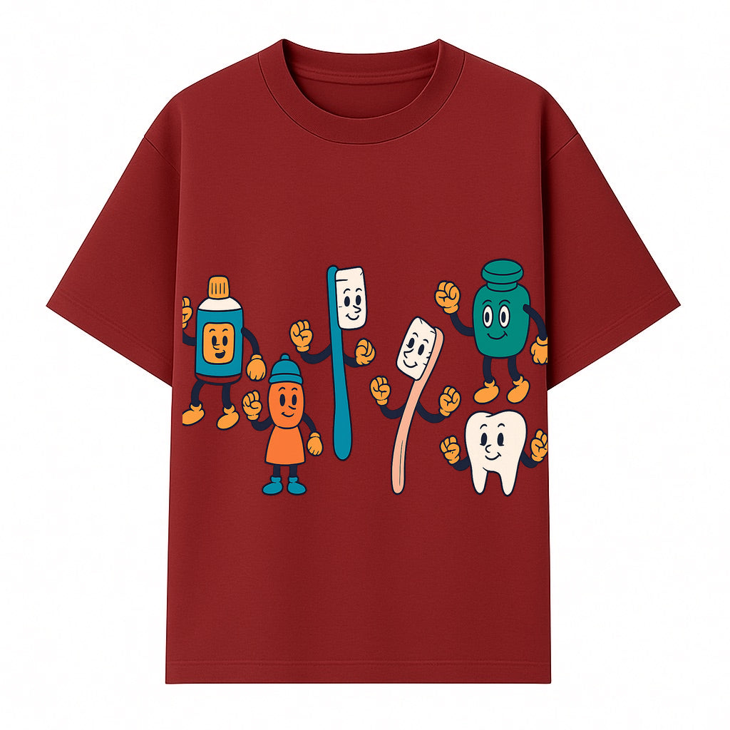 Dental Care Cartoon Characters Sticker Set - Fun Toothbrush, Toothpaste, and Tooth Designs for Kids' Bathroom Decor - T-shirt 1758250142005.jpg