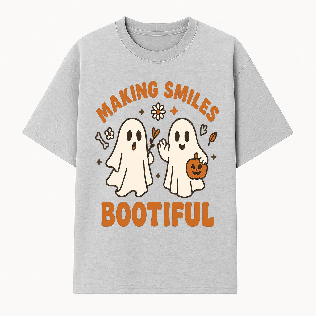 Cute Ghosts Halloween T-Shirt - Making Smiles Bootiful with Pumpkin & Flowers, Fun Fall Apparel for Kids & Adults - T-shirt 1758250142182.jpg
