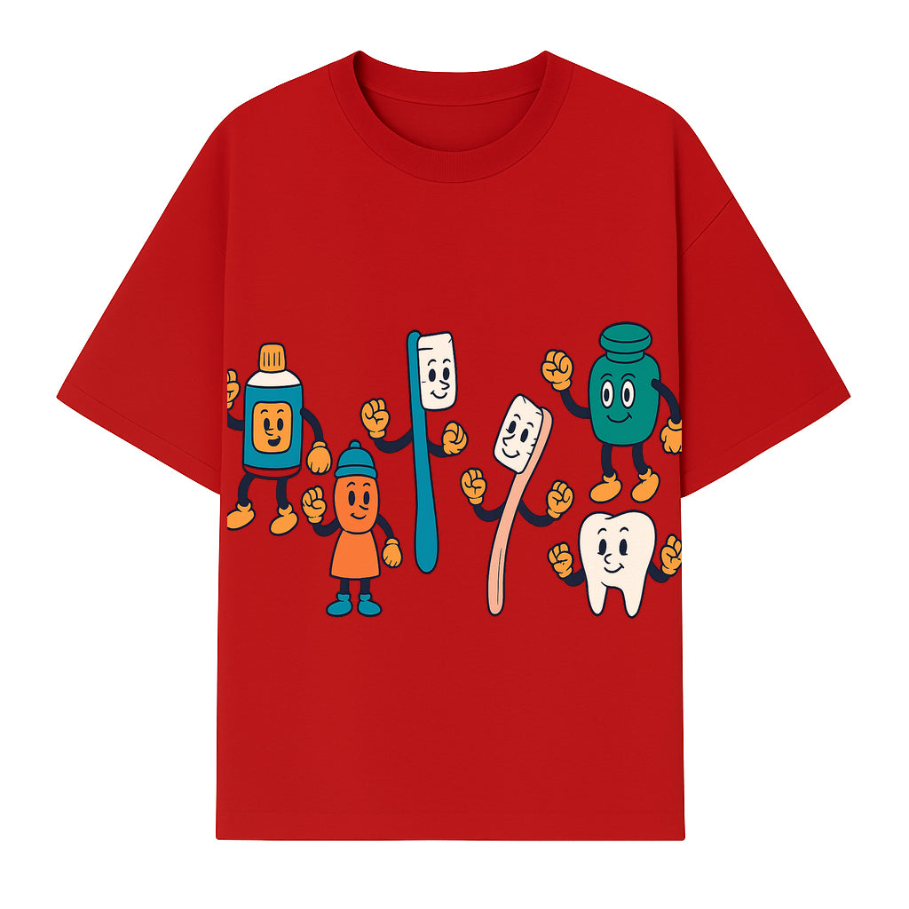 Dental Care Cartoon Characters Sticker Set - Fun Toothbrush, Toothpaste, and Tooth Designs for Kids' Bathroom Decor - T-shirt 1758250142278.jpg