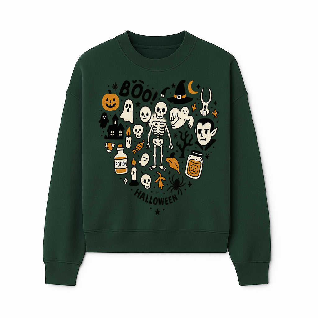 Halloween Skeleton and Ghosts Graphic Print, Spooky Potion Bottle Art, Cute Halloween Decor, Trick or Treat Illustration - Sweatshirt 1758250142304.jpg