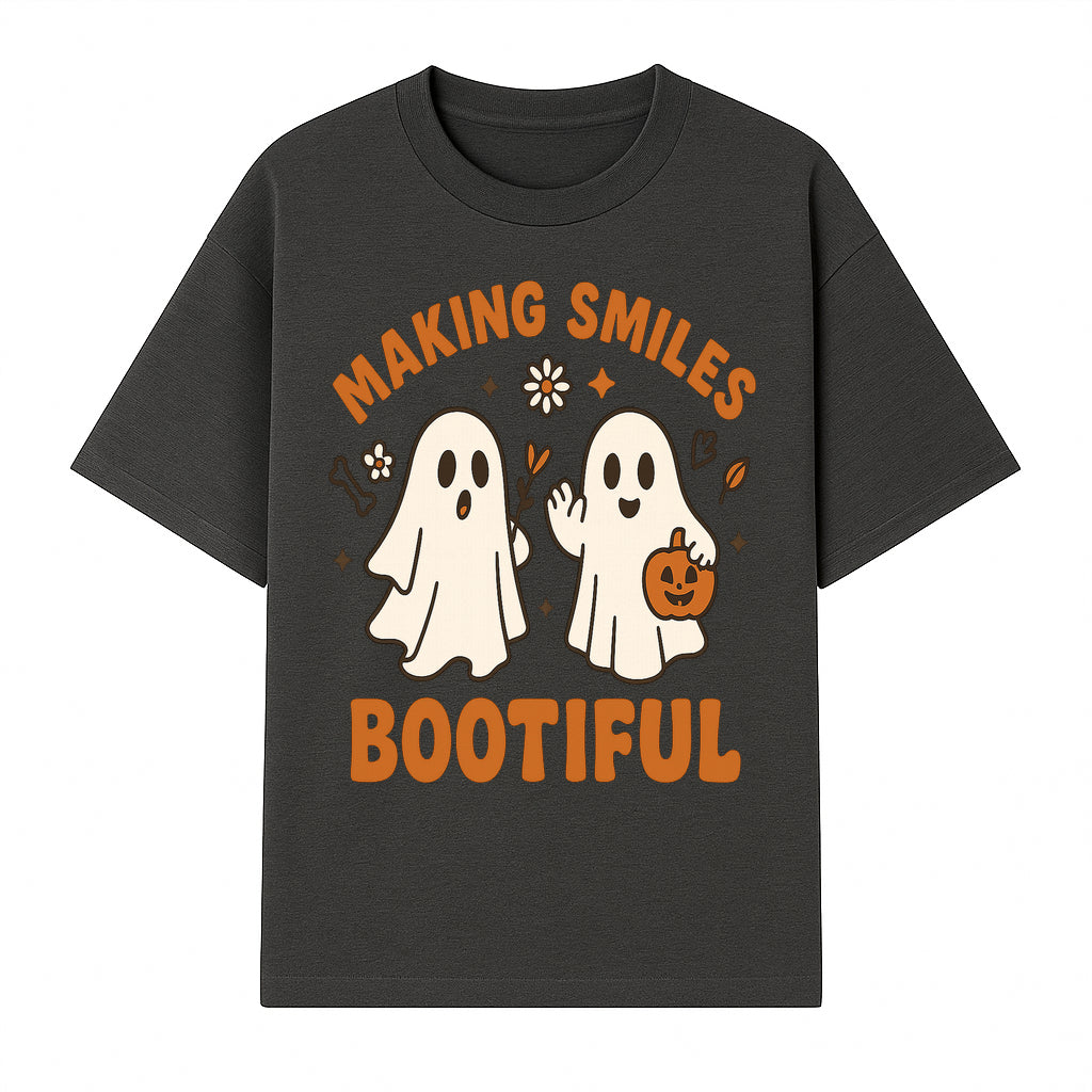 Cute Ghosts Halloween T-Shirt - Making Smiles Bootiful with Pumpkin & Flowers, Fun Fall Apparel for Kids & Adults - T-shirt 1758250142524.jpg