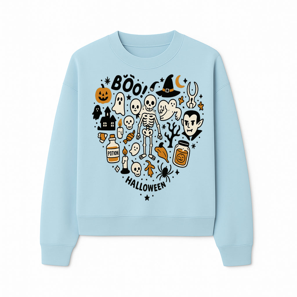 Halloween Skeleton and Ghosts Graphic Print, Spooky Potion Bottle Art, Cute Halloween Decor, Trick or Treat Illustration - Sweatshirt 1758250142563.jpg