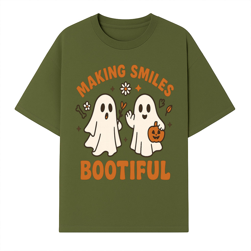 Cute Ghosts Halloween T-Shirt - Making Smiles Bootiful with Pumpkin & Flowers, Fun Fall Apparel for Kids & Adults - T-shirt 1758250142675.jpg