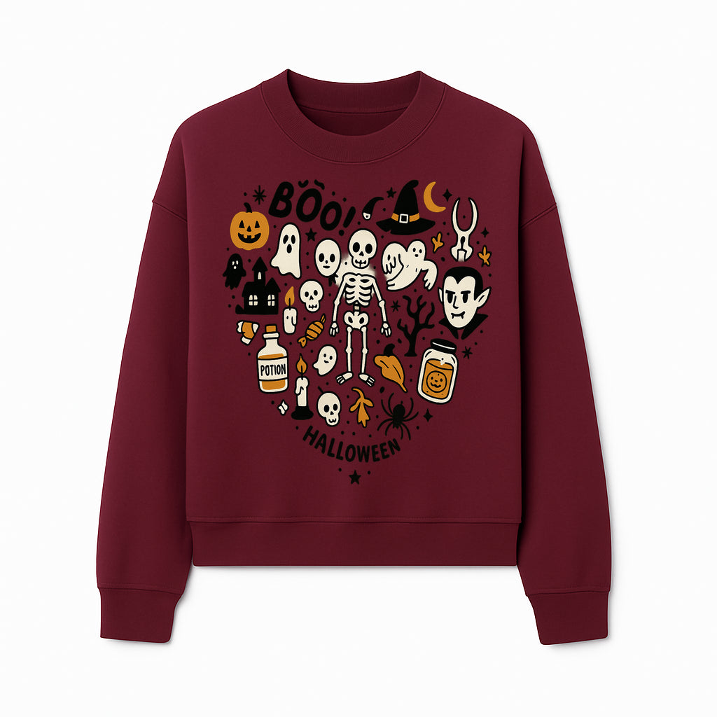 Halloween Skeleton and Ghosts Graphic Print, Spooky Potion Bottle Art, Cute Halloween Decor, Trick or Treat Illustration - Sweatshirt 1758250142851.jpg
