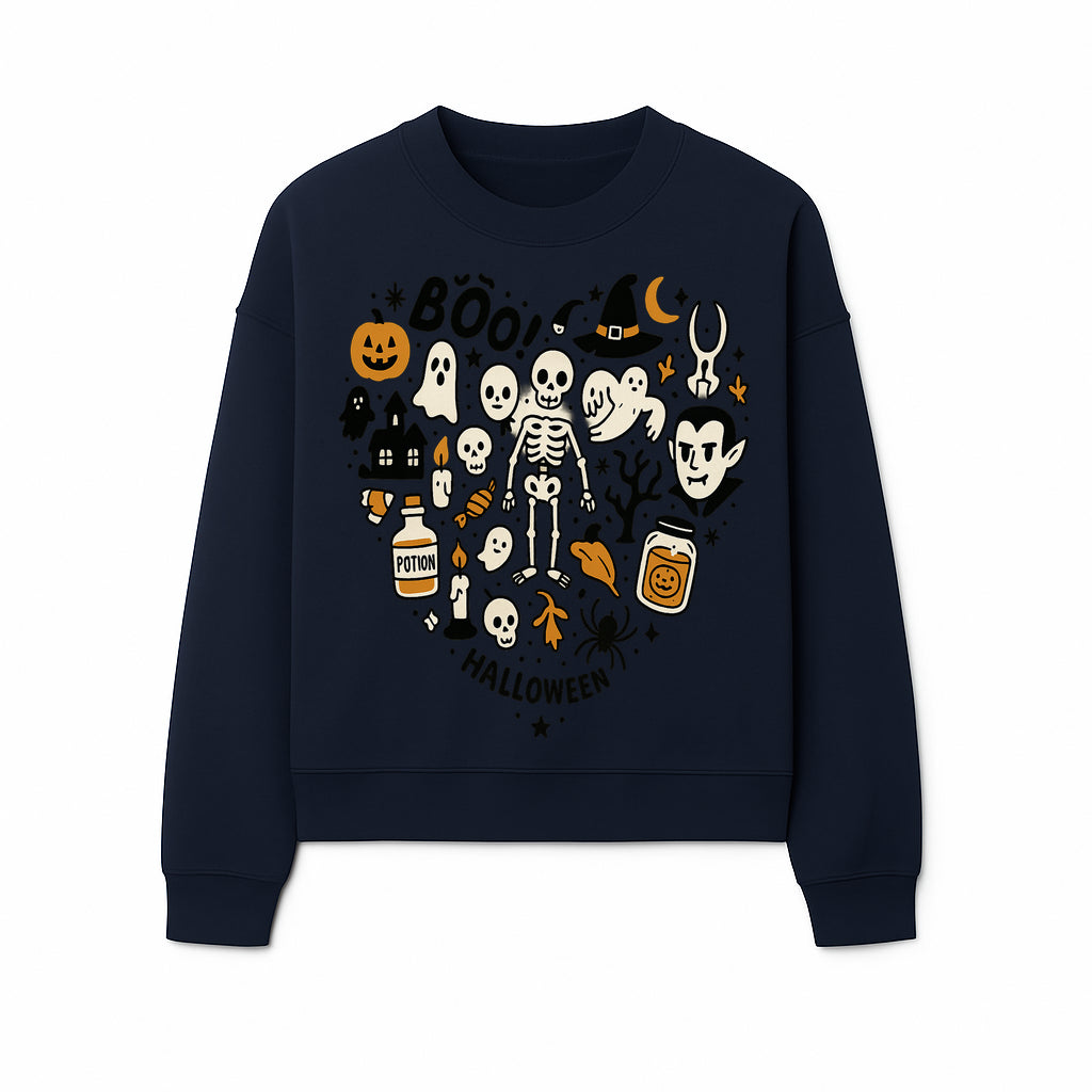 Halloween Skeleton and Ghosts Graphic Print, Spooky Potion Bottle Art, Cute Halloween Decor, Trick or Treat Illustration - Sweatshirt 1758250143012.jpg