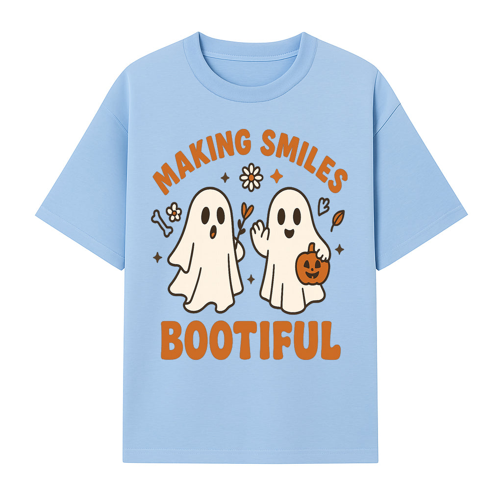 Cute Ghosts Halloween T-Shirt - Making Smiles Bootiful with Pumpkin & Flowers, Fun Fall Apparel for Kids & Adults - T-shirt 1758250143022.jpg