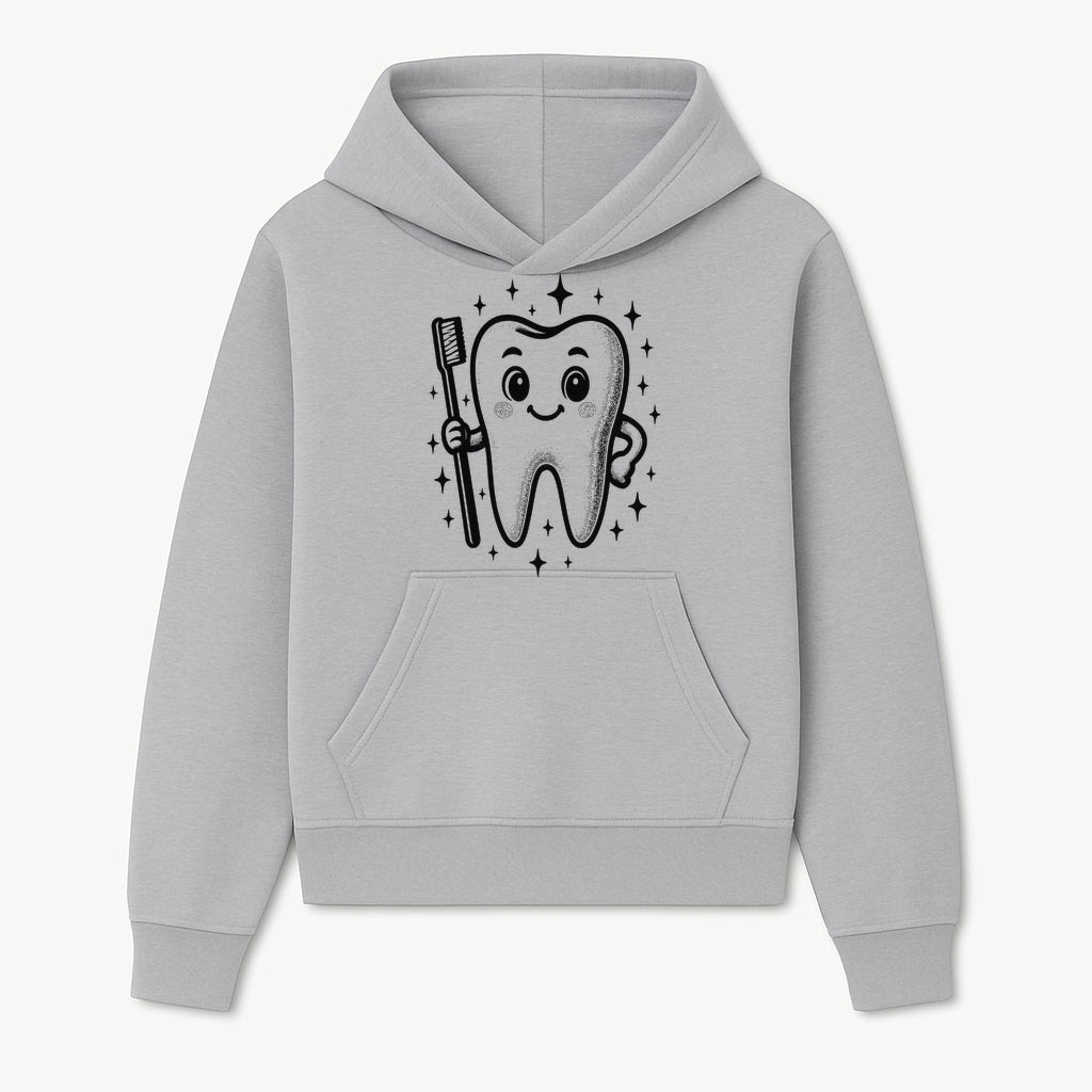 Cute Tooth Character with Toothbrush and Sparkles, Kids Dental Hygiene Art Print, Adorable Tooth Decor for Children's Room - Hoodie 1758250143037.jpg