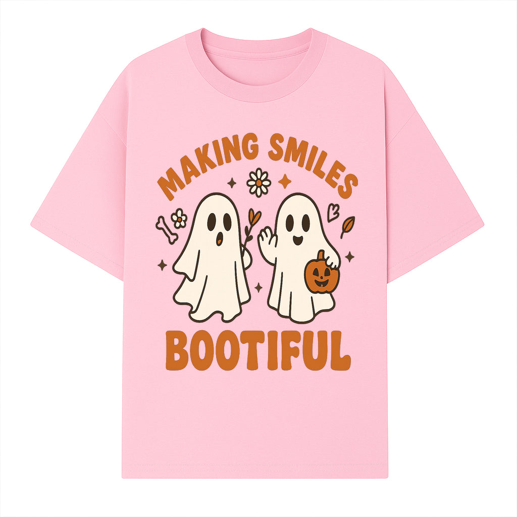 Cute Ghosts Halloween T-Shirt - Making Smiles Bootiful with Pumpkin & Flowers, Fun Fall Apparel for Kids & Adults - T-shirt 1758250143156.jpg