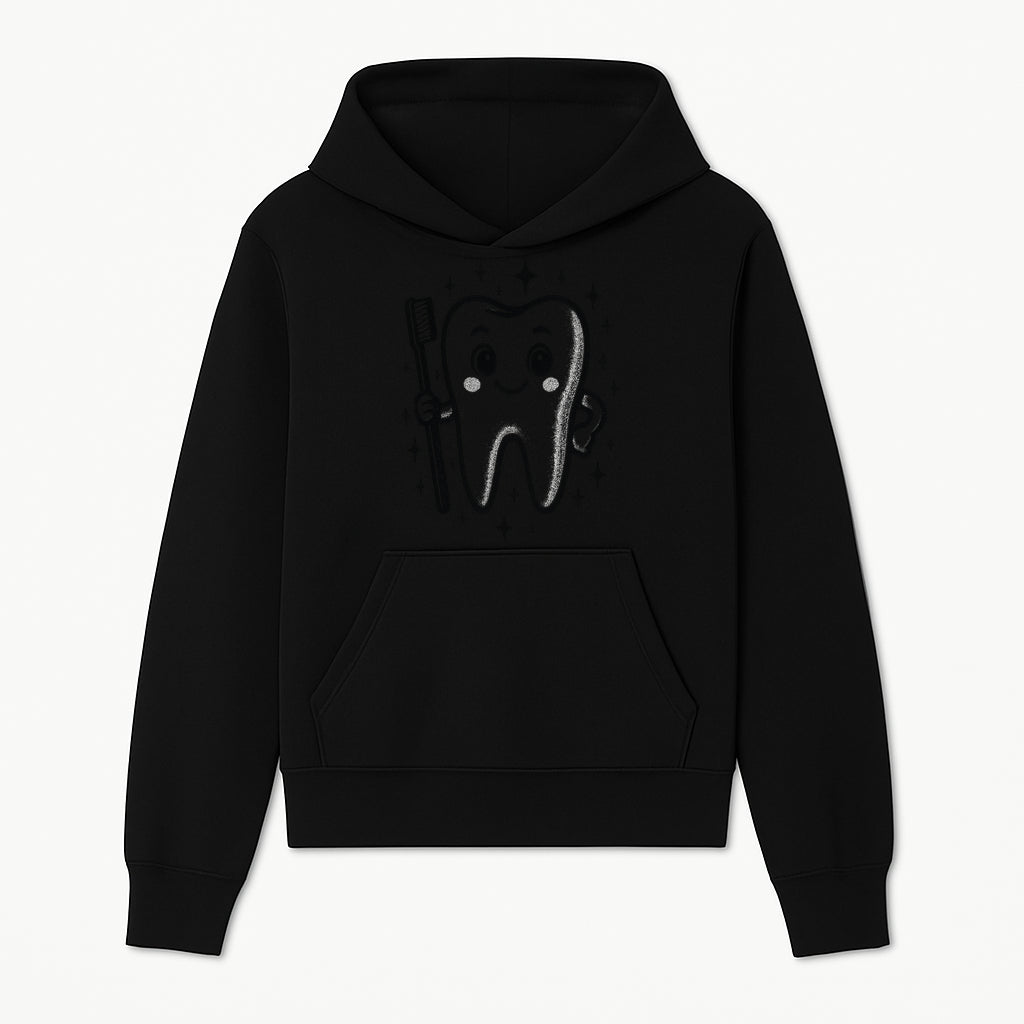 Cute Tooth Character with Toothbrush and Sparkles, Kids Dental Hygiene Art Print, Adorable Tooth Decor for Children's Room - Hoodie 1758250143229.jpg