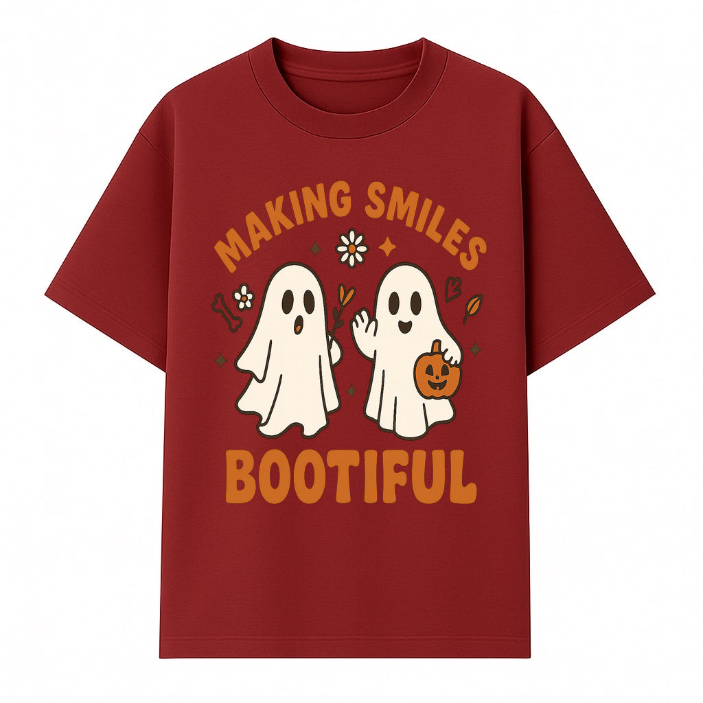 Cute Ghosts Halloween T-Shirt - Making Smiles Bootiful with Pumpkin & Flowers, Fun Fall Apparel for Kids & Adults - T-shirt 1758250143293.jpg