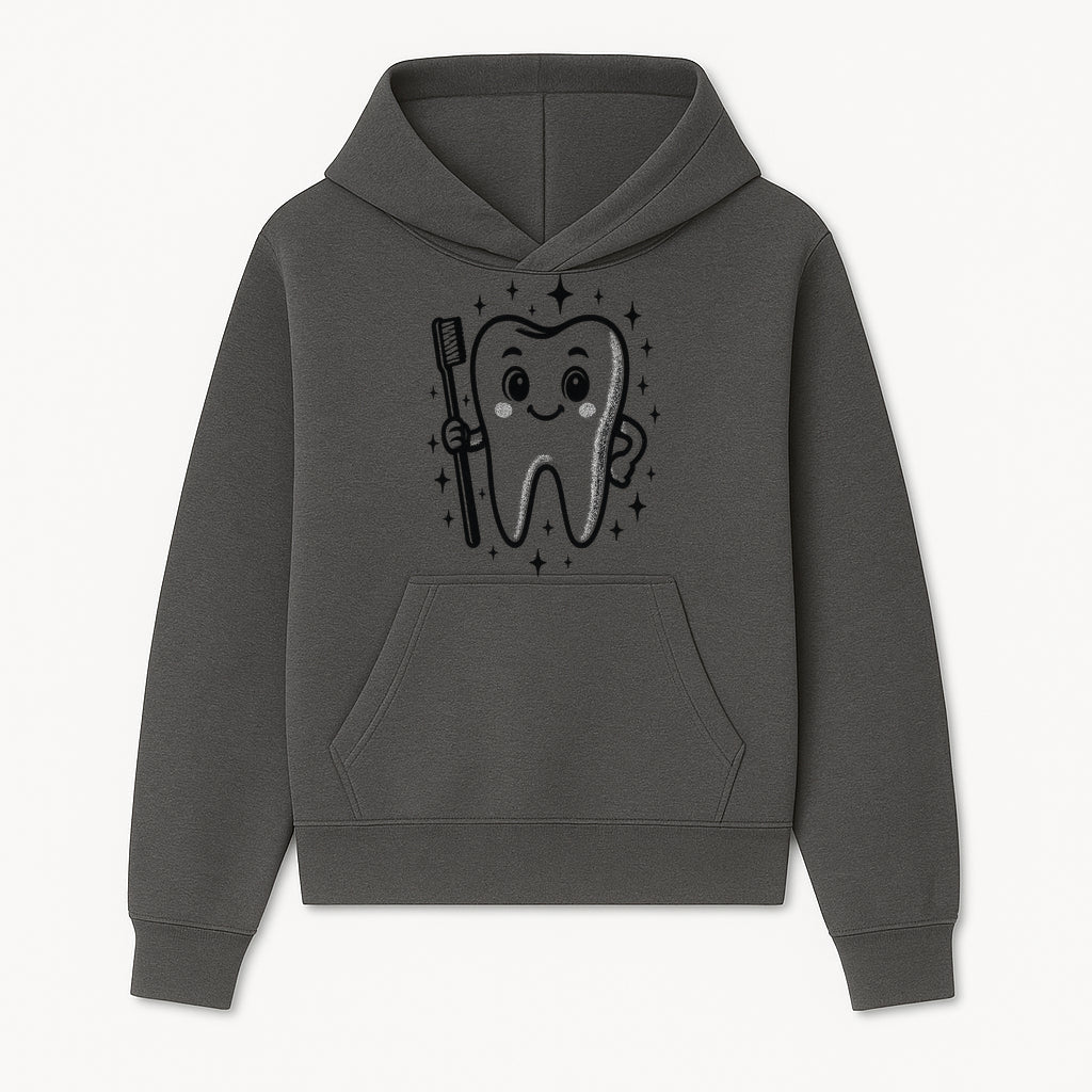 Cute Tooth Character with Toothbrush and Sparkles, Kids Dental Hygiene Art Print, Adorable Tooth Decor for Children's Room - Hoodie 1758250143386.jpg