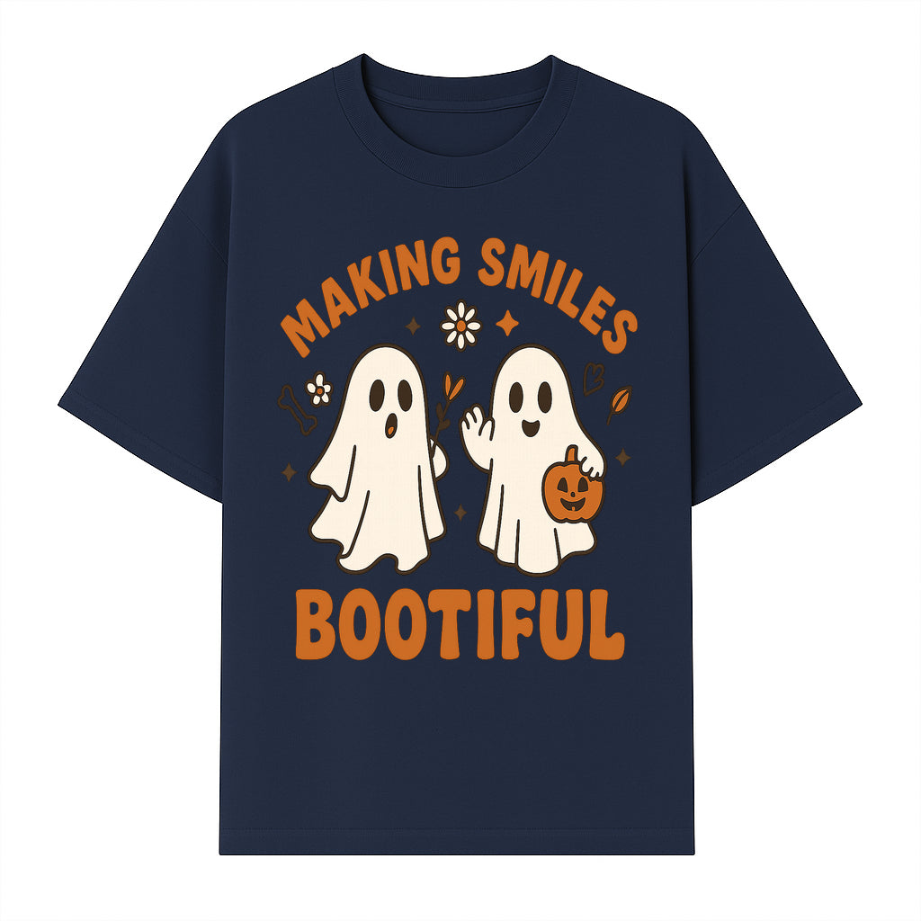 Cute Ghosts Halloween T-Shirt - Making Smiles Bootiful with Pumpkin & Flowers, Fun Fall Apparel for Kids & Adults - T-shirt 1758250143424.jpg