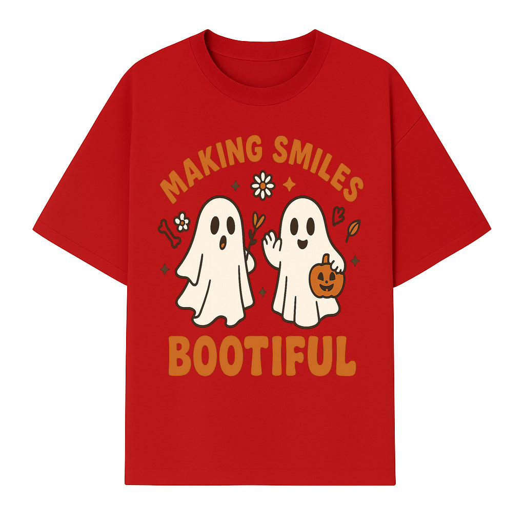 Cute Ghosts Halloween T-Shirt - Making Smiles Bootiful with Pumpkin & Flowers, Fun Fall Apparel for Kids & Adults - T-shirt 1758250143592.jpg
