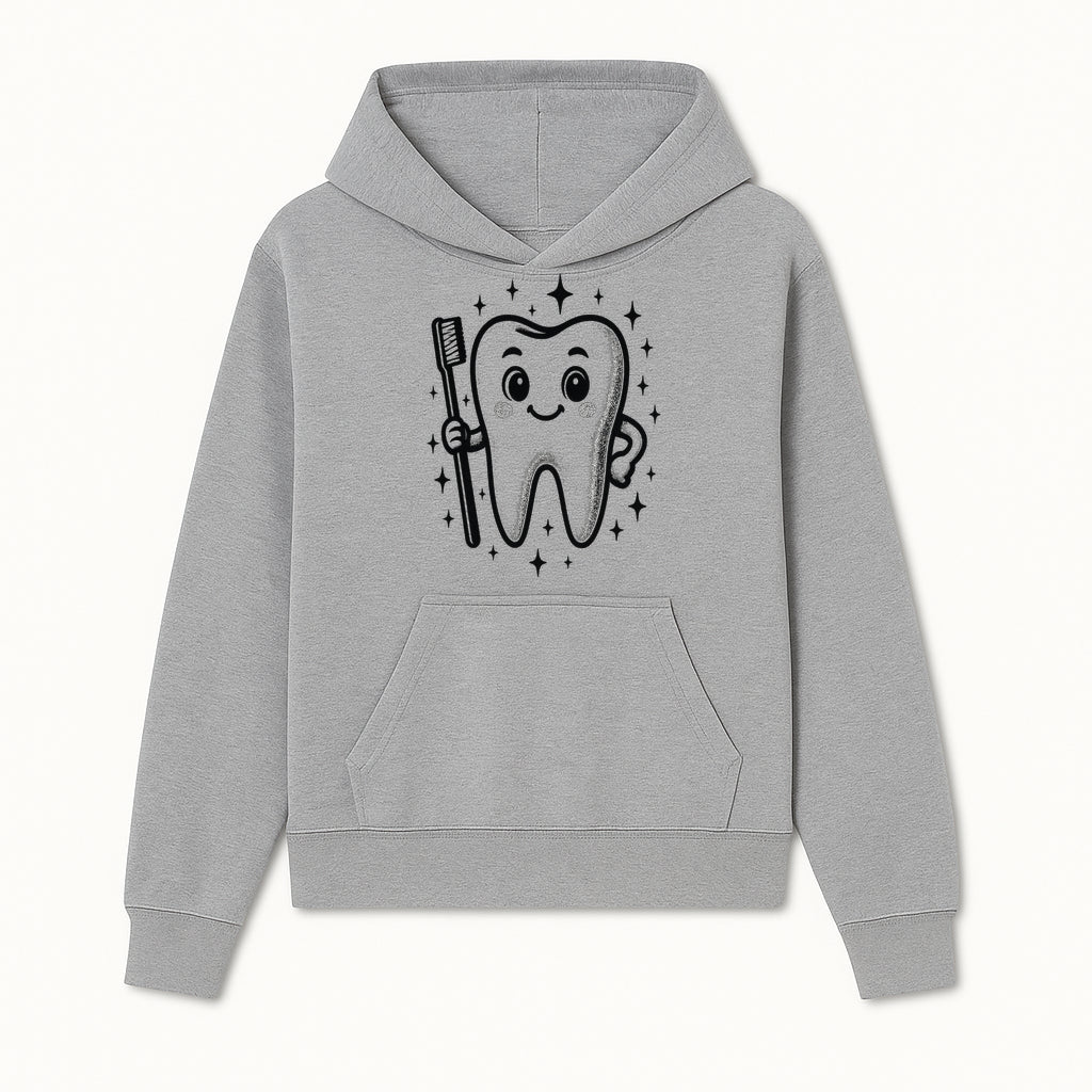 Cute Tooth Character with Toothbrush and Sparkles, Kids Dental Hygiene Art Print, Adorable Tooth Decor for Children's Room - Hoodie 1758250143703.jpg