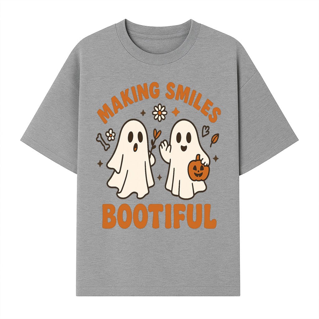 Cute Ghosts Halloween T-Shirt - Making Smiles Bootiful with Pumpkin & Flowers, Fun Fall Apparel for Kids & Adults - T-shirt 1758250143732.jpg