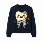 Cute Halloween Tooth Character Art Print - Spooky Mummy Tooth with Ghost and Sparkles - Whimsical Decor for Kids' Rooms - Sweatshirt 1758250143866.jpg