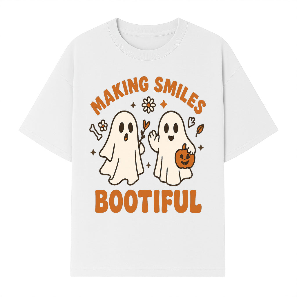 Cute Ghosts Halloween T-Shirt - Making Smiles Bootiful with Pumpkin & Flowers, Fun Fall Apparel for Kids & Adults - T-shirt 1758250143873.jpg