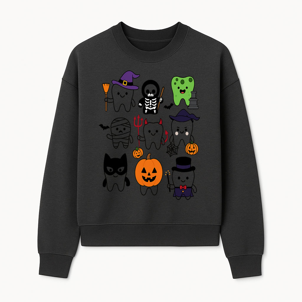 Halloween Tooth Characters Stickers | Cute Spooky Dental Themed Decor | Ghosts, Pumpkins, Skulls, and Mummies Design - Sweatshirt 1758250143922.jpg