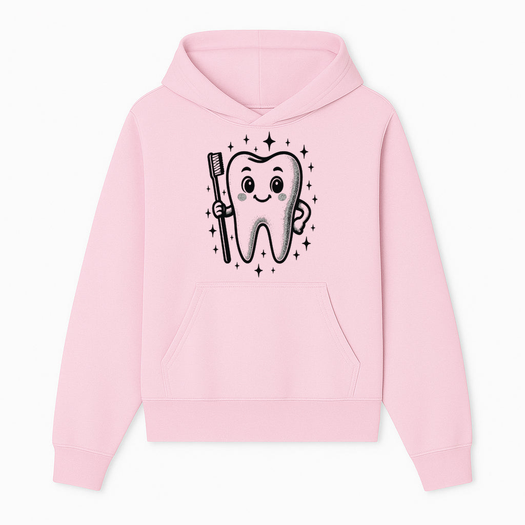 Cute Tooth Character with Toothbrush and Sparkles, Kids Dental Hygiene Art Print, Adorable Tooth Decor for Children's Room - Hoodie 1758250144044.jpg