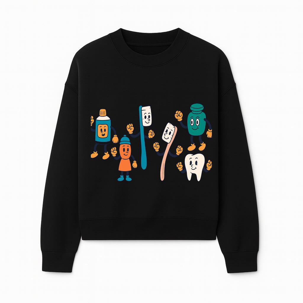 Dental Care Cartoon Characters Sticker Set - Fun Toothbrush, Toothpaste, and Tooth Designs for Kids' Bathroom Decor - Sweatshirt 1758250144231.jpg