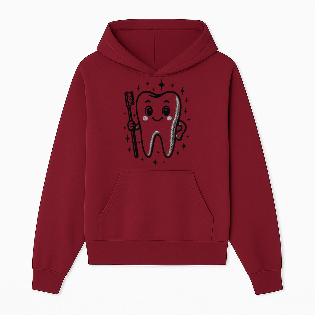 Cute Tooth Character with Toothbrush and Sparkles, Kids Dental Hygiene Art Print, Adorable Tooth Decor for Children's Room - Hoodie 1758250144266.jpg