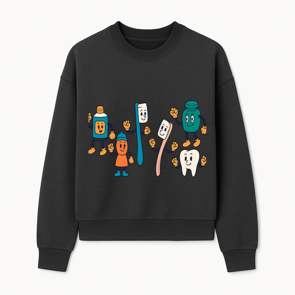 Dental Care Cartoon Characters Sticker Set - Fun Toothbrush, Toothpaste, and Tooth Designs for Kids' Bathroom Decor - Sweatshirt 1758250144382.jpg