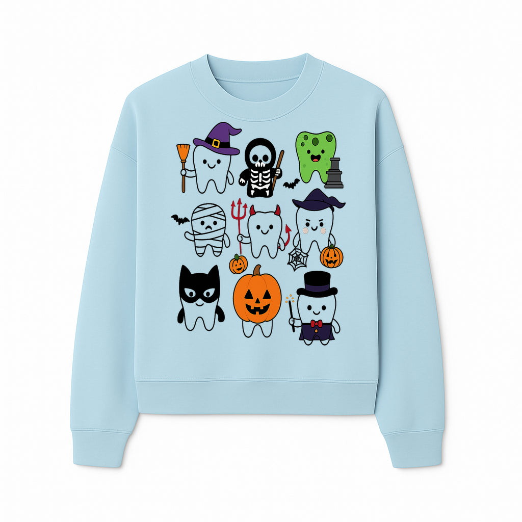 Halloween Tooth Characters Stickers | Cute Spooky Dental Themed Decor | Ghosts, Pumpkins, Skulls, and Mummies Design - Sweatshirt 1758250144412.jpg