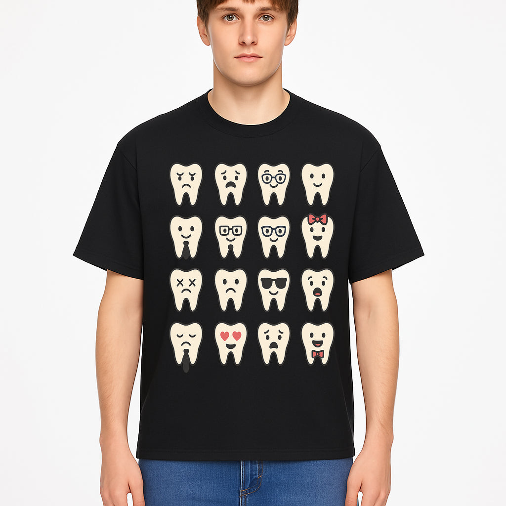 Cute Tooth Emoji Set - 16 Unique Tooth Faces for Dental Decor, Stickers, or Gifts - Happy, Sad, Cool, Funny Expressions - T-shirt 1758250144420.jpg
