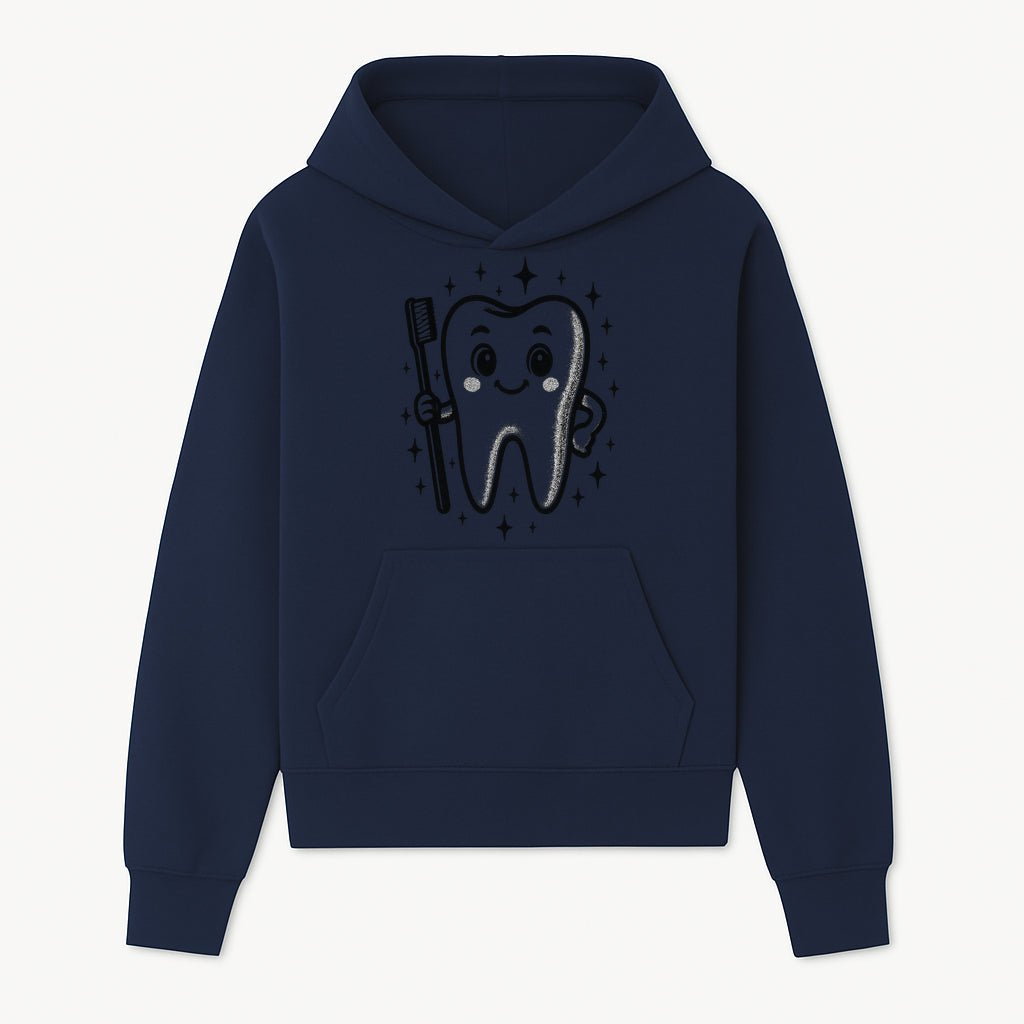 Cute Tooth Character with Toothbrush and Sparkles, Kids Dental Hygiene Art Print, Adorable Tooth Decor for Children's Room - Hoodie 1758250144445.jpg