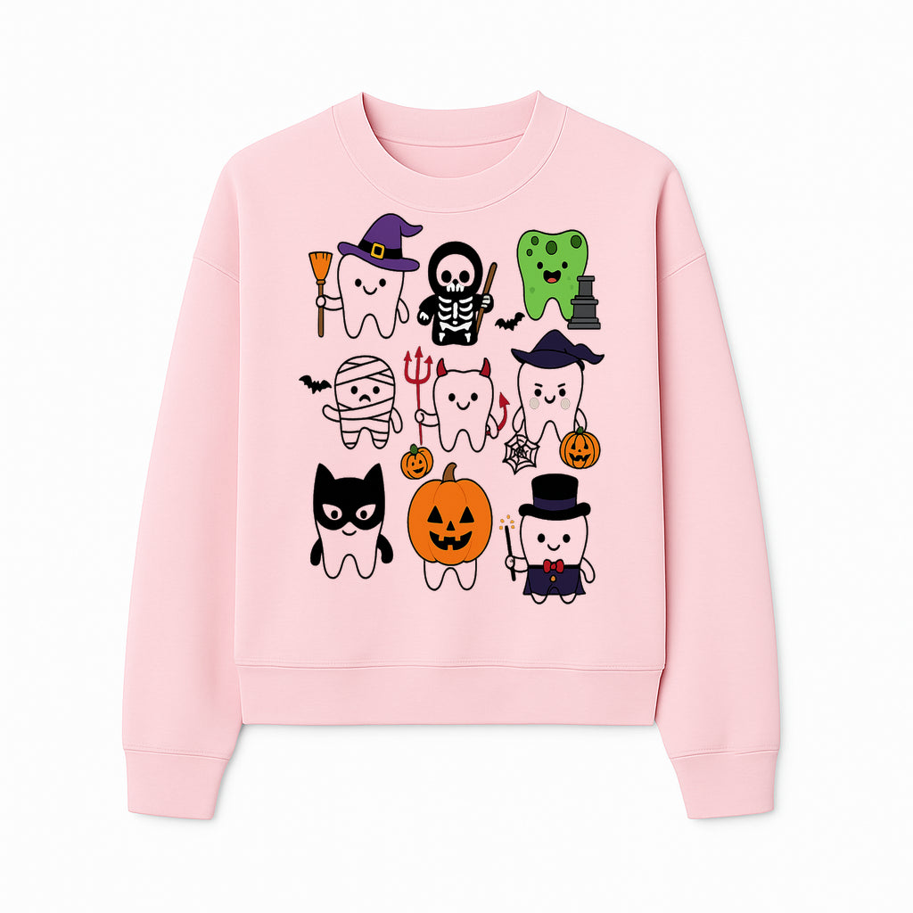 Halloween Tooth Characters Stickers | Cute Spooky Dental Themed Decor | Ghosts, Pumpkins, Skulls, and Mummies Design - Sweatshirt 1758250144566.jpg