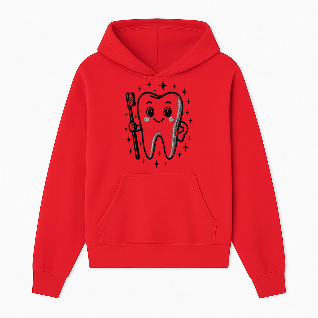 Cute Tooth Character with Toothbrush and Sparkles, Kids Dental Hygiene Art Print, Adorable Tooth Decor for Children's Room - Hoodie 1758250144593.jpg