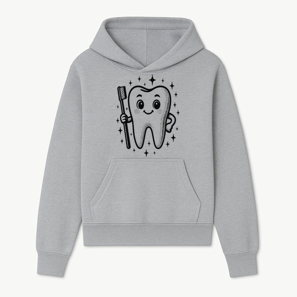 Cute Tooth Character with Toothbrush and Sparkles, Kids Dental Hygiene Art Print, Adorable Tooth Decor for Children's Room - Hoodie 1758250144710.jpg