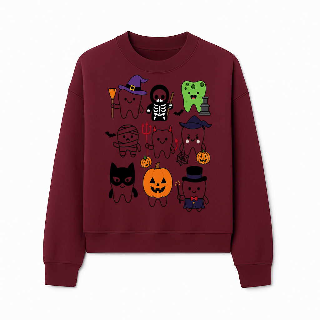 Halloween Tooth Characters Stickers | Cute Spooky Dental Themed Decor | Ghosts, Pumpkins, Skulls, and Mummies Design - Sweatshirt 1758250144746.jpg