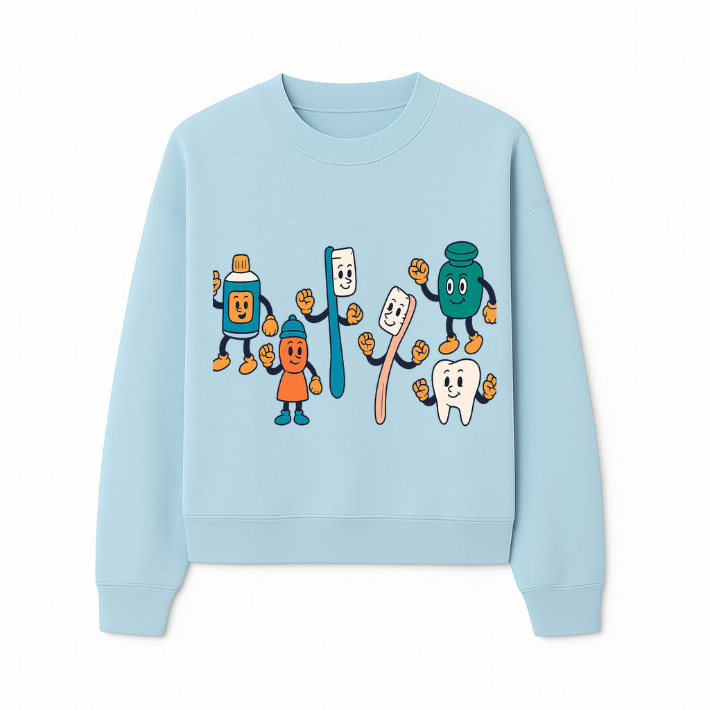 Dental Care Cartoon Characters Sticker Set - Fun Toothbrush, Toothpaste, and Tooth Designs for Kids' Bathroom Decor - Sweatshirt 1758250144854.jpg