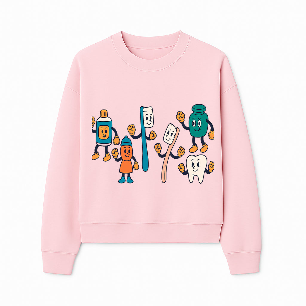 Dental Care Cartoon Characters Sticker Set - Fun Toothbrush, Toothpaste, and Tooth Designs for Kids' Bathroom Decor - Sweatshirt 1758250144974.jpg