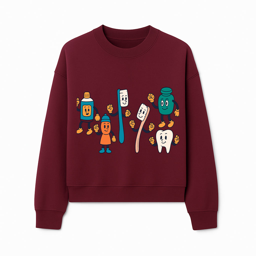 Dental Care Cartoon Characters Sticker Set - Fun Toothbrush, Toothpaste, and Tooth Designs for Kids' Bathroom Decor - Sweatshirt 1758250145101.jpg