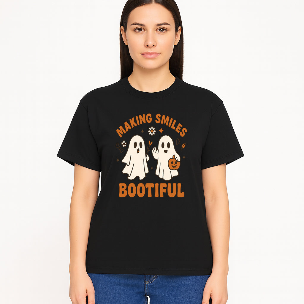 Cute Ghosts Halloween T-Shirt - Making Smiles Bootiful with Pumpkin & Flowers, Fun Fall Apparel for Kids & Adults - T-shirt 1758250145179.jpg