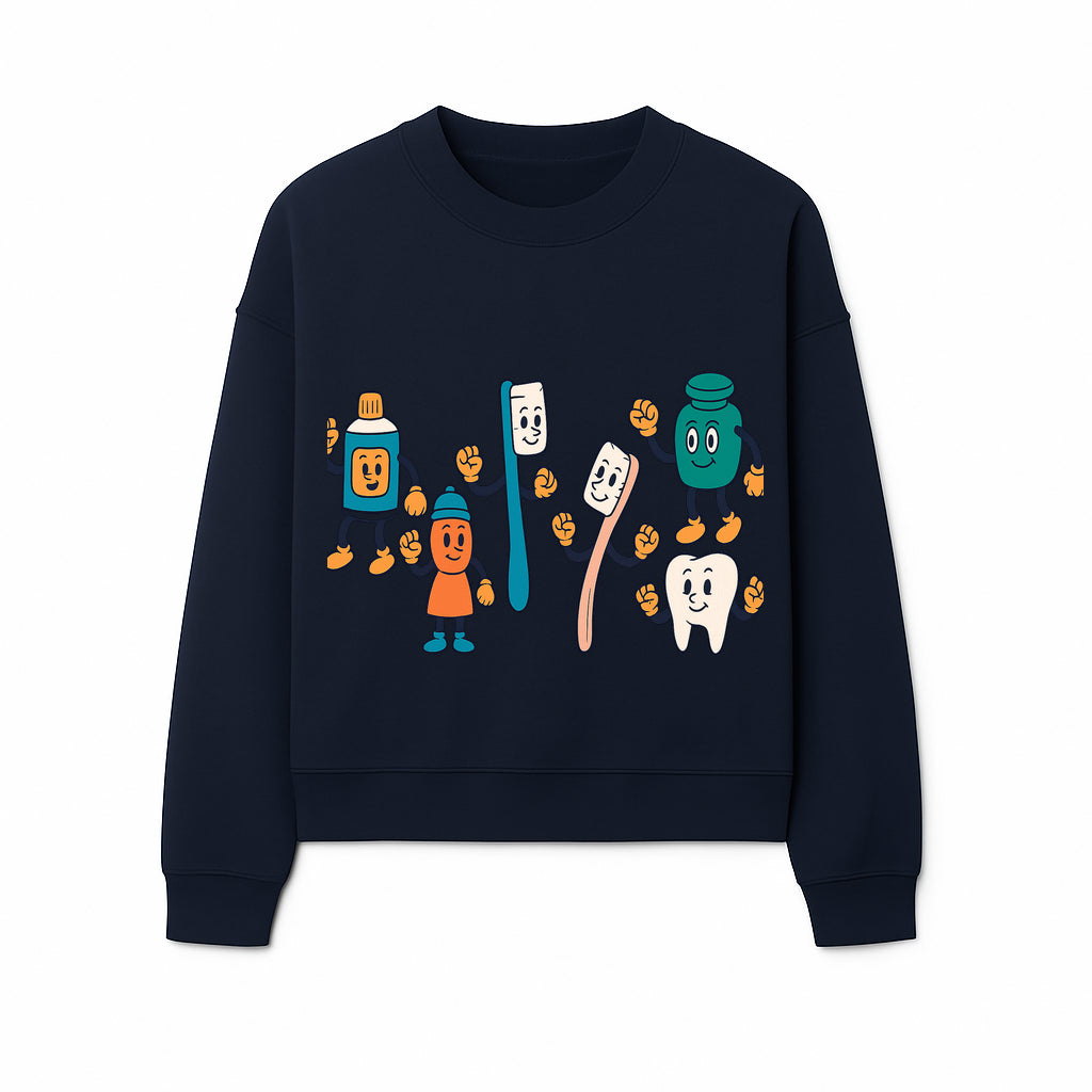 Dental Care Cartoon Characters Sticker Set - Fun Toothbrush, Toothpaste, and Tooth Designs for Kids' Bathroom Decor - Sweatshirt 1758250145256.jpg