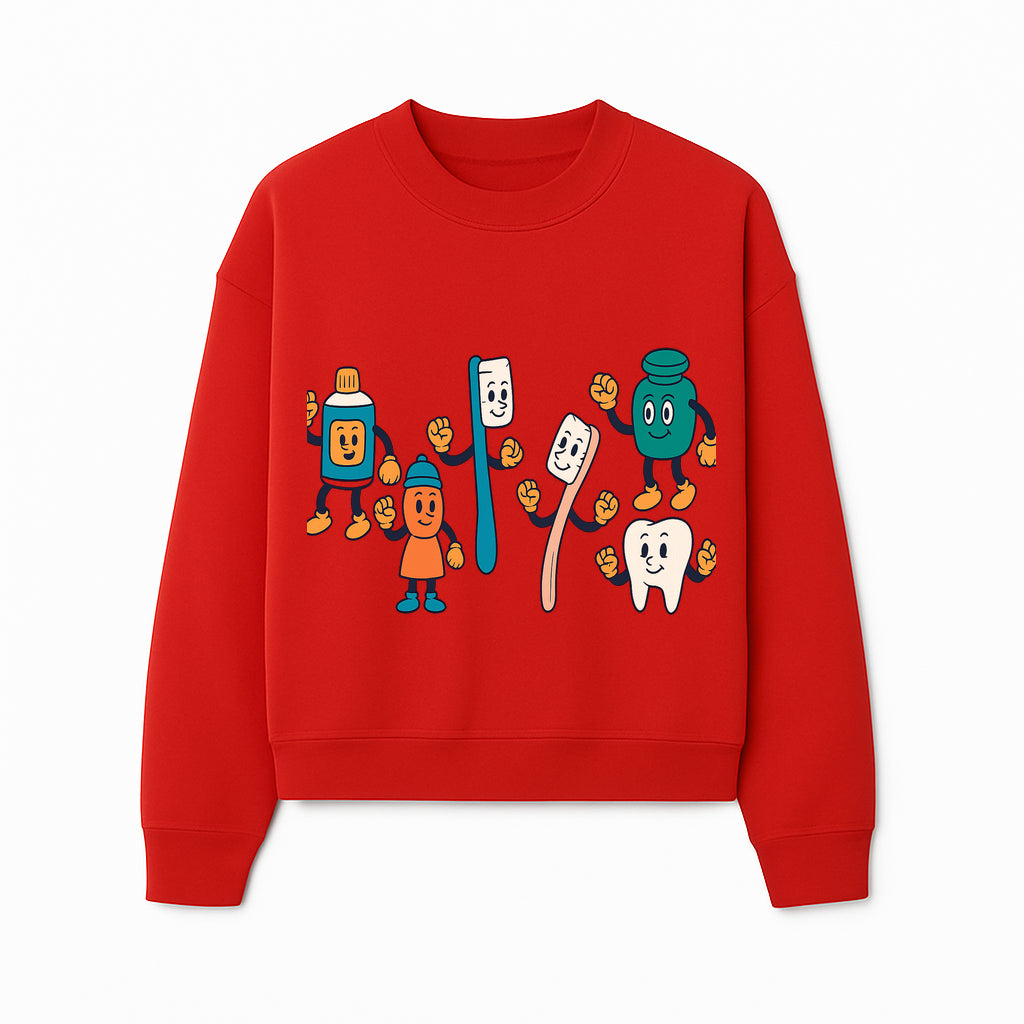 Dental Care Cartoon Characters Sticker Set - Fun Toothbrush, Toothpaste, and Tooth Designs for Kids' Bathroom Decor - Sweatshirt 1758250145380.jpg