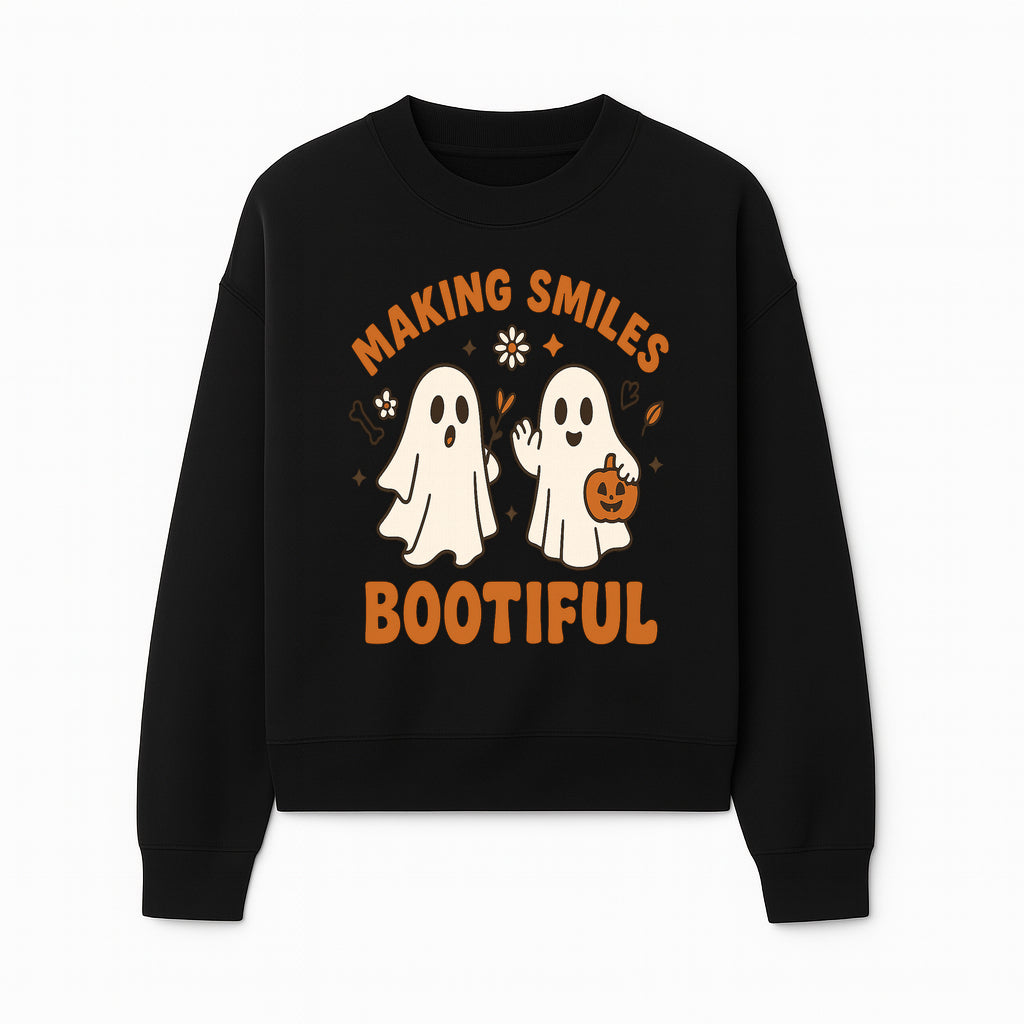 Cute Ghosts Halloween T-Shirt - Making Smiles Bootiful with Pumpkin & Flowers, Fun Fall Apparel for Kids & Adults - Sweatshirt 1758250145491.jpg
