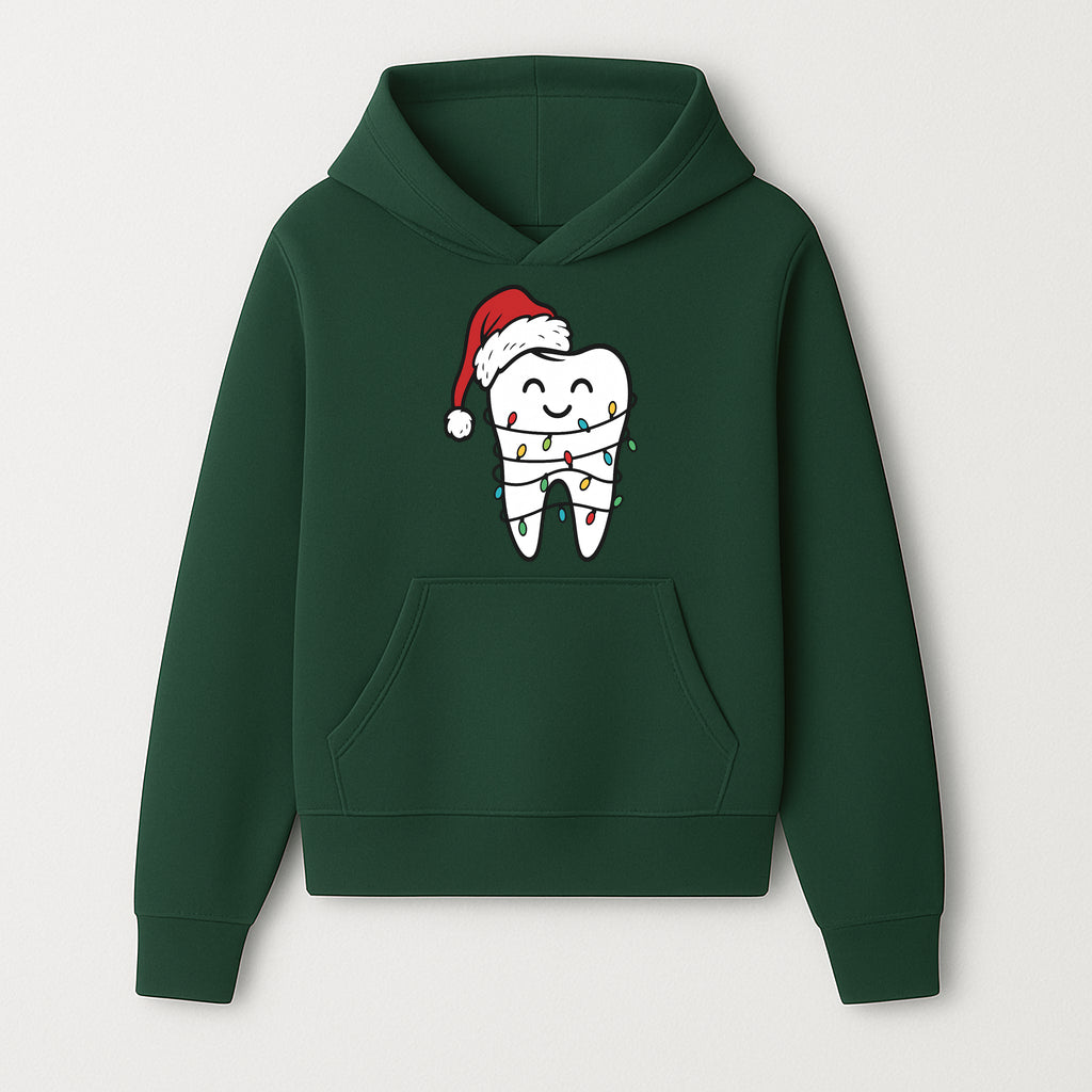 Cute Christmas Tooth Ornament with Santa Hat, Christmas Lights, Dental Holiday Decor, Funny Gift for Dentists and Tooth Lovers - Hoodie 1758250145626.jpg