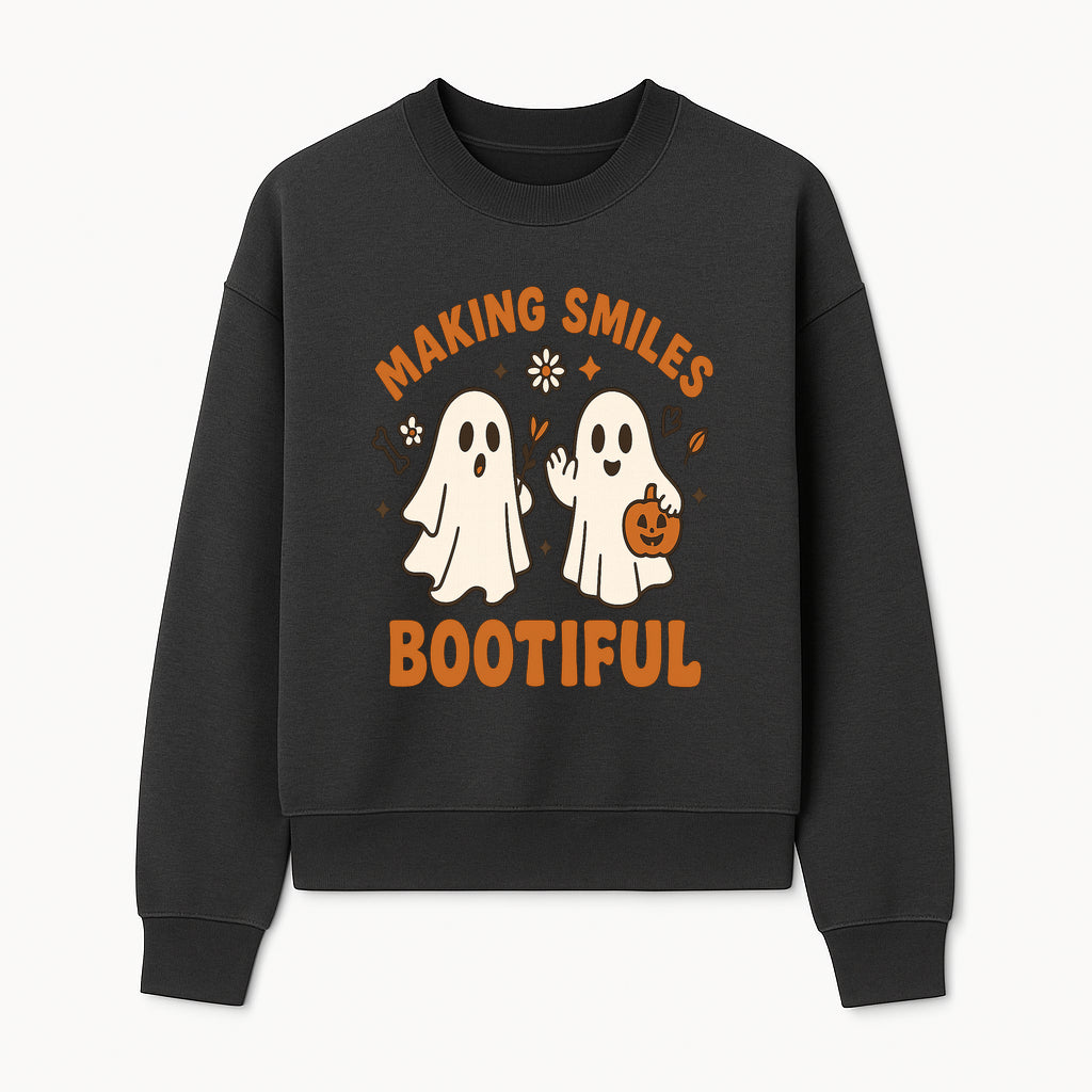 Cute Ghosts Halloween T-Shirt - Making Smiles Bootiful with Pumpkin & Flowers, Fun Fall Apparel for Kids & Adults - Sweatshirt 1758250145634.jpg