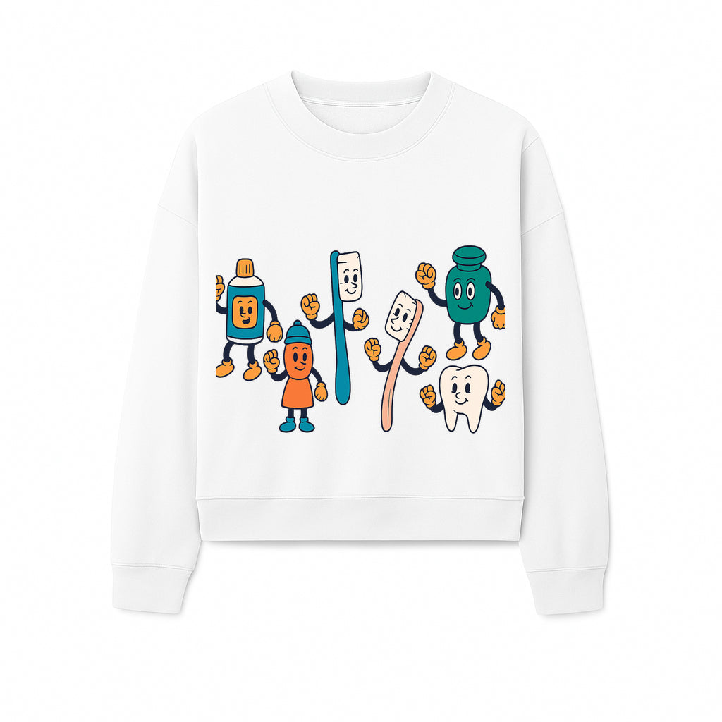 Dental Care Cartoon Characters Sticker Set - Fun Toothbrush, Toothpaste, and Tooth Designs for Kids' Bathroom Decor - Sweatshirt 1758250145719.jpg