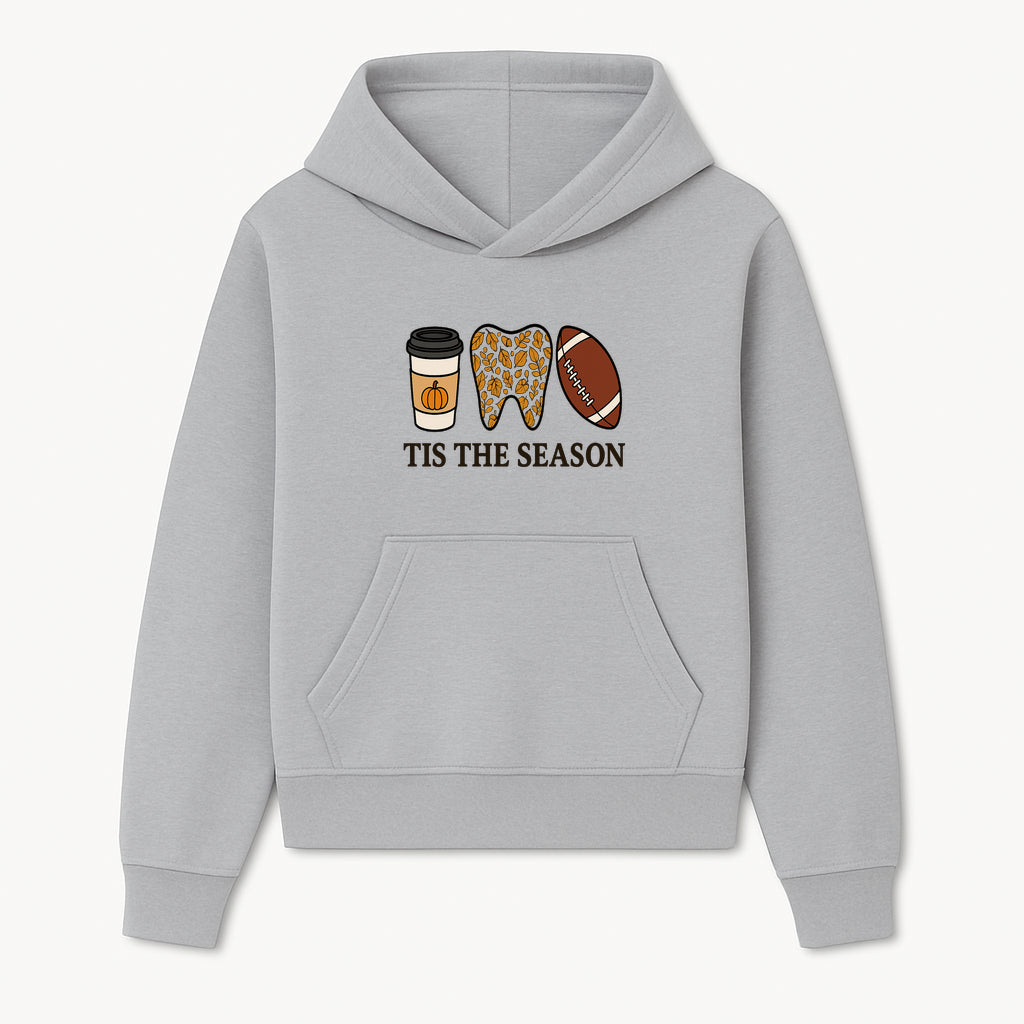 Tis the Season Fall Decor: Pumpkin Coffee, Leafy Tooth, Football Theme Gift for Dental Hygiene, Autumn Collection - Hoodie 1758250145804.jpg