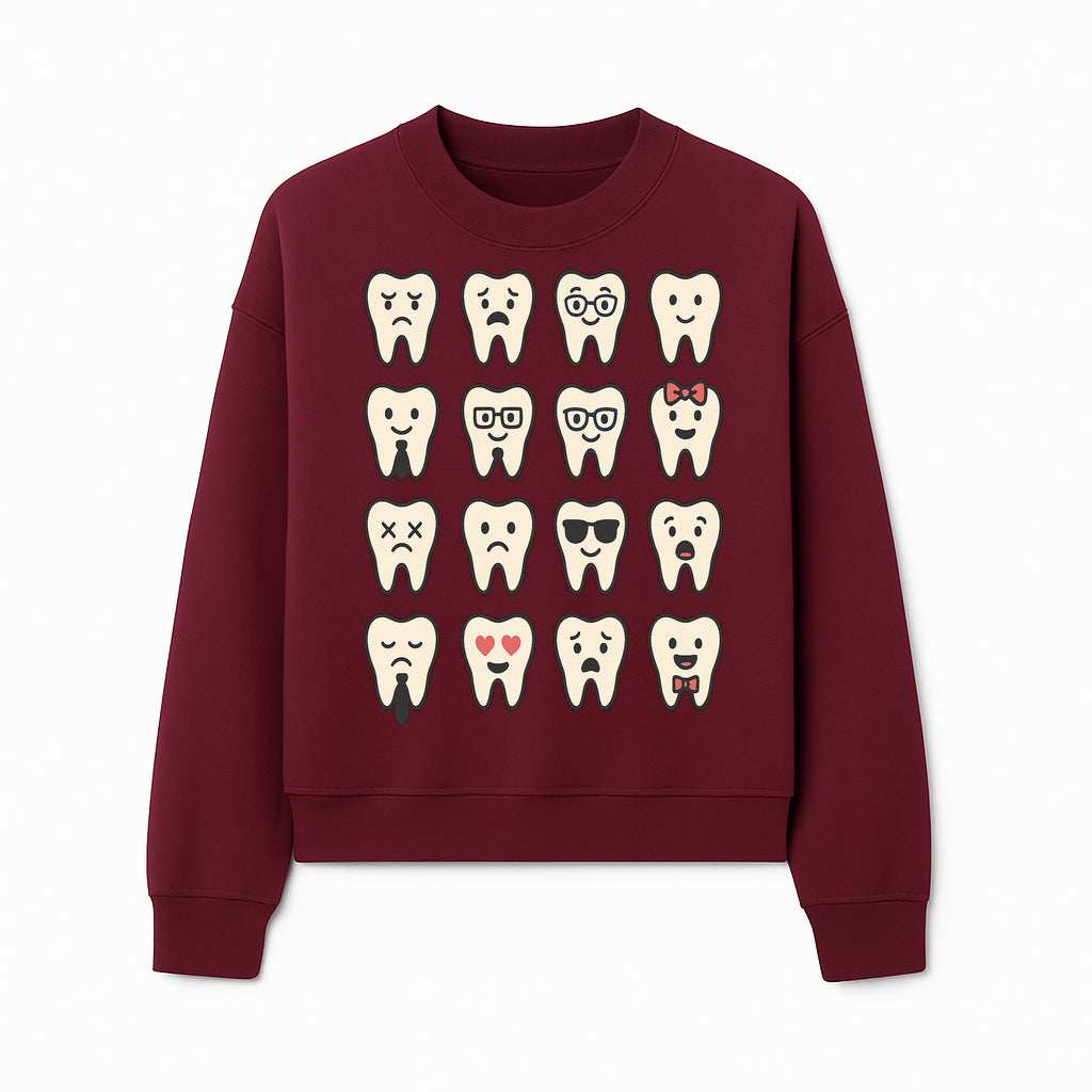 Cute Tooth Emoji Set - 16 Unique Tooth Faces for Dental Decor, Stickers, or Gifts - Happy, Sad, Cool, Funny Expressions - Sweatshirt 1758250145807.jpg