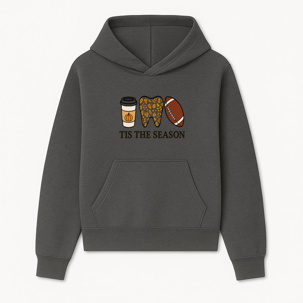 Tis the Season Fall Decor: Pumpkin Coffee, Leafy Tooth, Football Theme Gift for Dental Hygiene, Autumn Collection - Hoodie 1758250146091.jpg