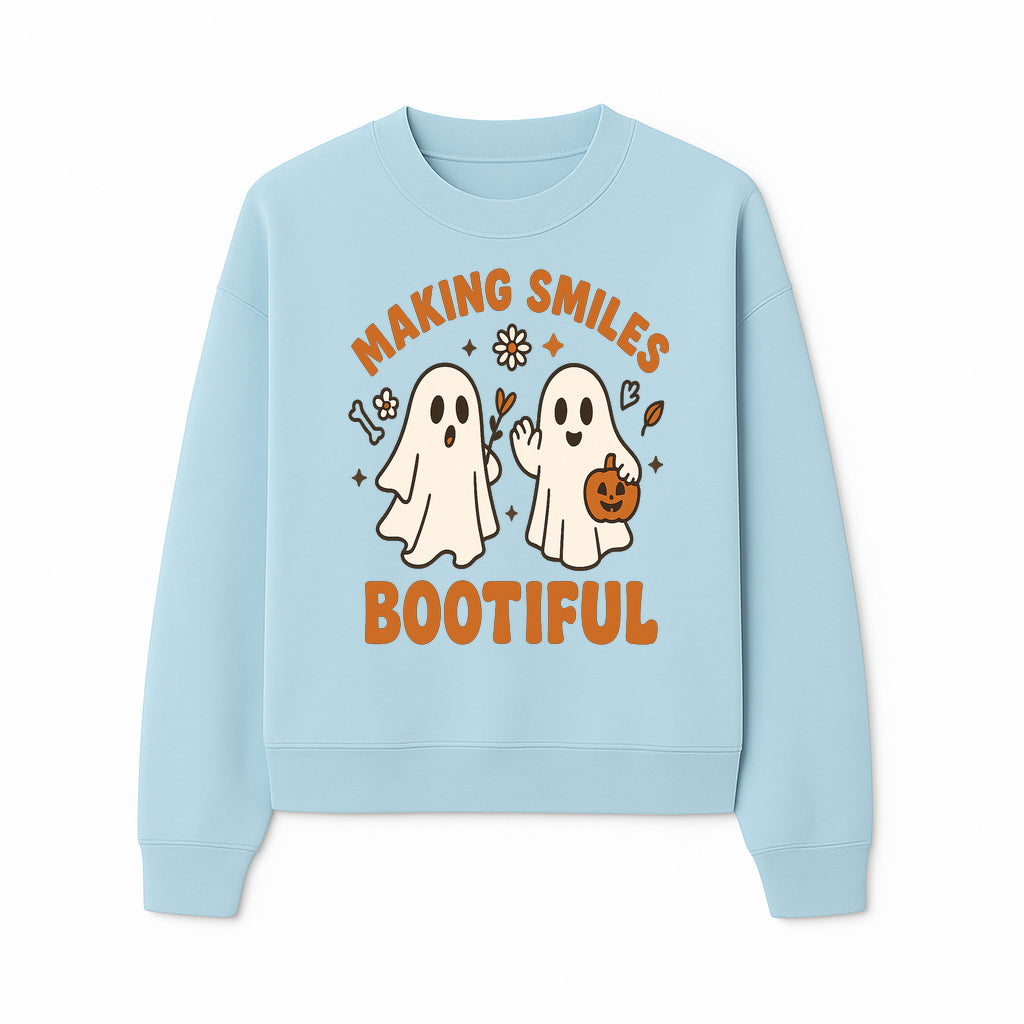 Cute Ghosts Halloween T-Shirt - Making Smiles Bootiful with Pumpkin & Flowers, Fun Fall Apparel for Kids & Adults - Sweatshirt 1758250146093.jpg