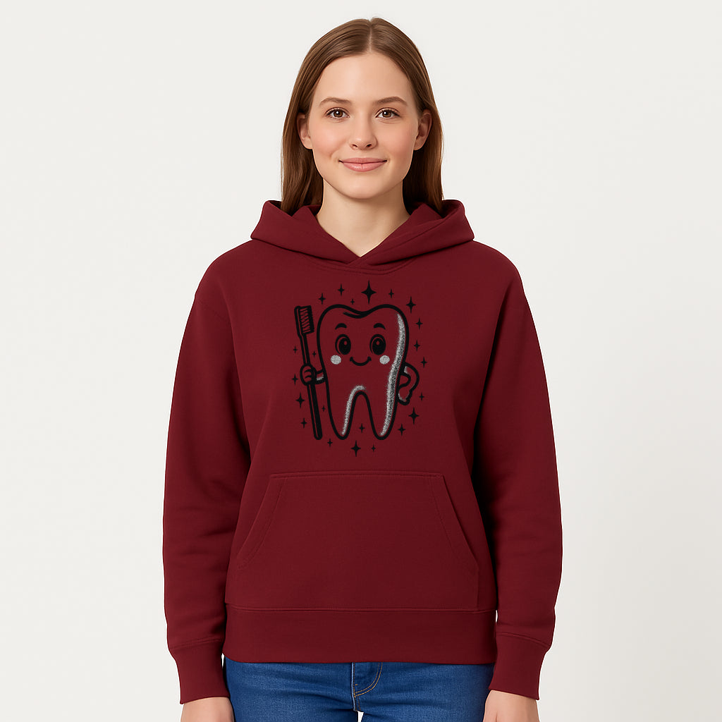 Cute Tooth Character with Toothbrush and Sparkles, Kids Dental Hygiene Art Print, Adorable Tooth Decor for Children's Room - Hoodie 1758250146212.jpg
